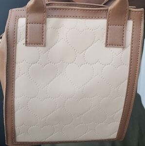 T-Bags Cream and Brown Heart Tote